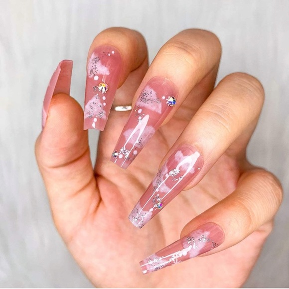 Artquee 24pc Nude Pink Clear Clouds & Diamonds Nails - Picture 7 of 7